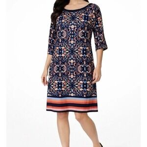 Vince Camuto Shift Dress Size 10 Floral Paisley Stretch 3/4 Sleeve NWT